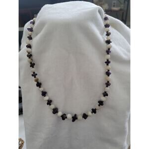 Amethyst and Quartz beaded Necklace 23"